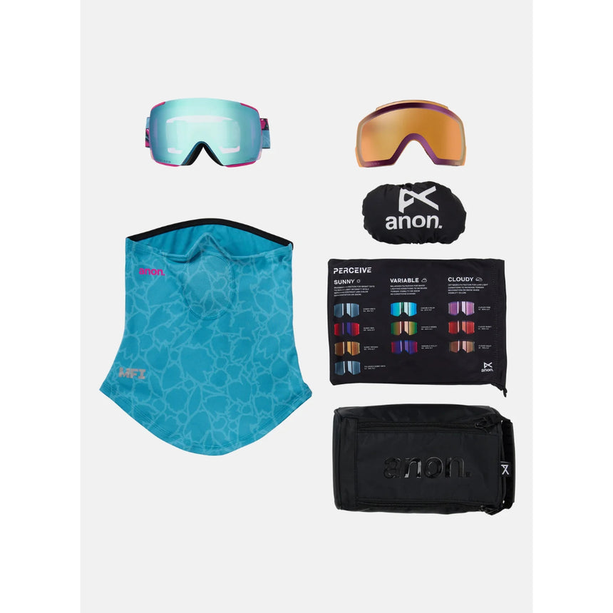 Anon Anon Unisex M5S Goggles + Bonus Lens + MFI® Face Mask - Pink Tides/Perceive Variable Blue Pink Tides/Perceive Variable Blue OS Mens Goggles Complete