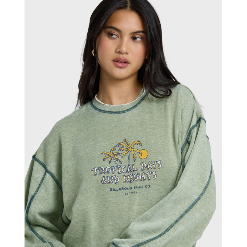 Billabong Billabong Women's All The Days Kendal Crew Fleece Dark Olive XS Womens Pull Over Hoodies