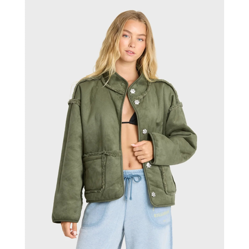Billabong Billabong Women's Camper Reversable Sherpa Jacket - Canteen Canteen XS Womens Pull Over Hoodies
