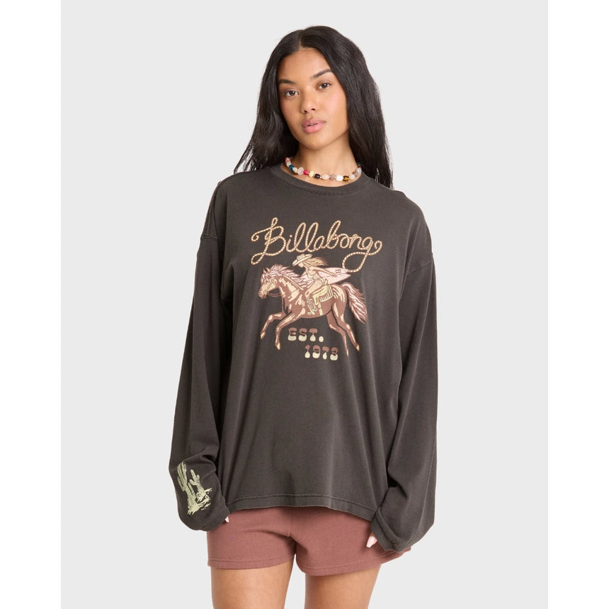 Billabong Billabong Women's Familiar Roads Long Sleeve Tee - Off Black Off Black XS Womens Long Sleeve Shirts