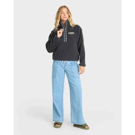 Billabong Billabong Women's Horizon Sherpa Mock Neck Half Zip Sweatshirt - Black Sands Black Sands XS Womens Zip Up Hoodies