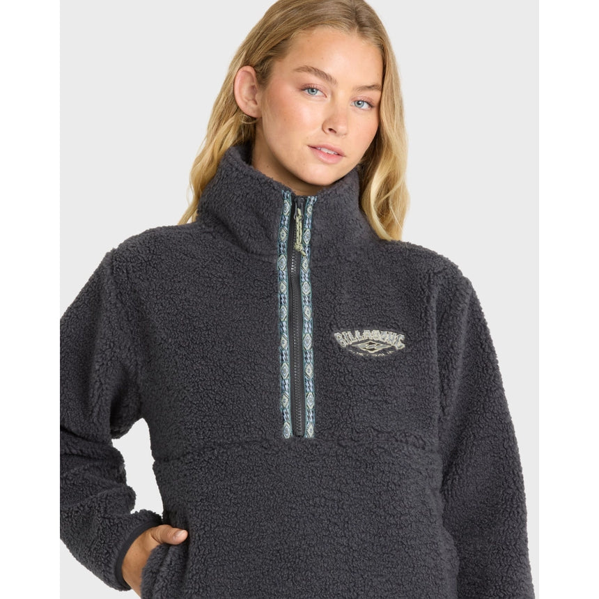 Billabong Billabong Women's Horizon Sherpa Mock Neck Half Zip Sweatshirt - Black Sands Black Sands XS Womens Zip Up Hoodies
