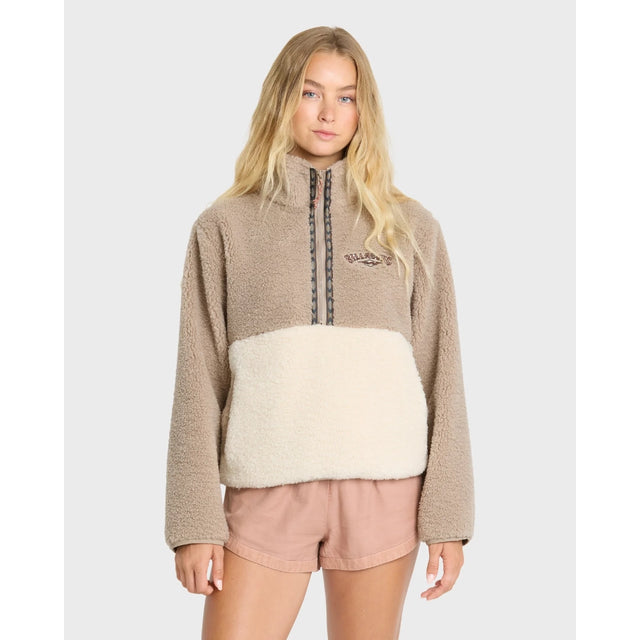 Billabong Billabong Women's Horizon Sherpa Mock Neck Half Zip Sweatshirt - Cobblestone Cobblestone XS Womens Zip Up Hoodies