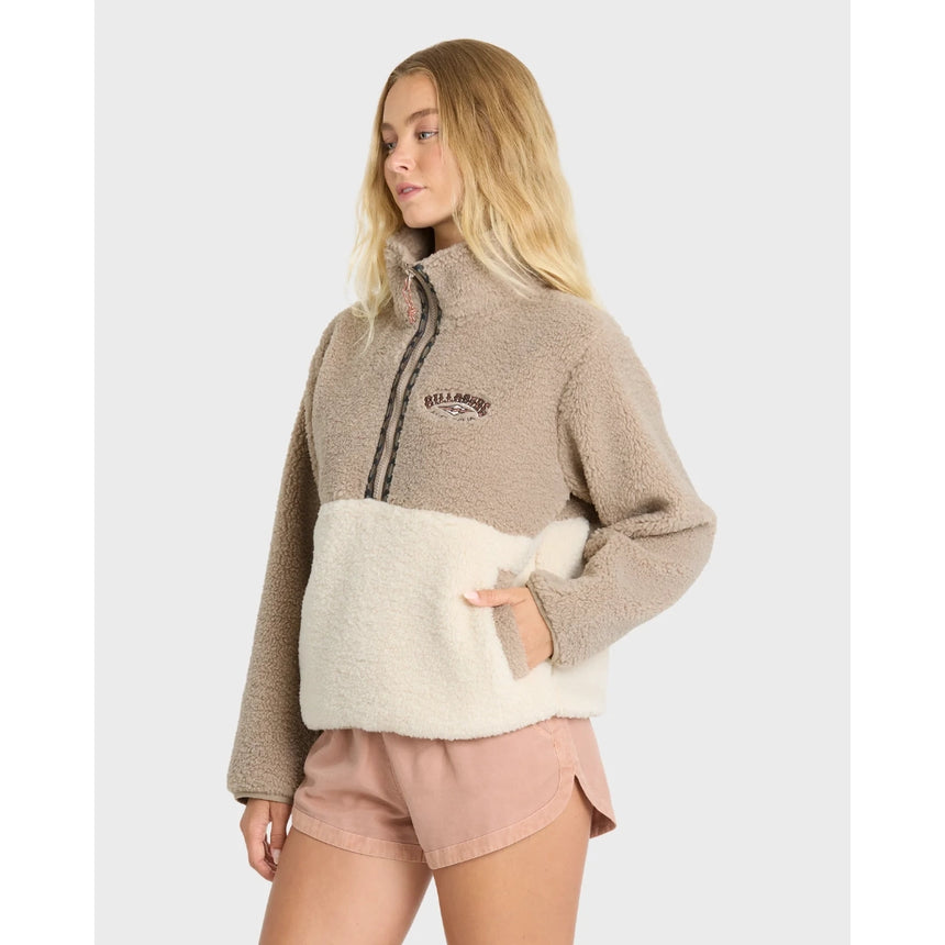 Billabong Billabong Women's Horizon Sherpa Mock Neck Half Zip Sweatshirt - Cobblestone Cobblestone XS Womens Zip Up Hoodies