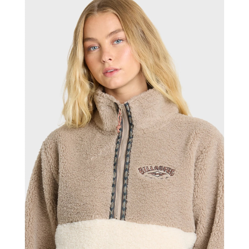 Billabong Billabong Women's Horizon Sherpa Mock Neck Half Zip Sweatshirt - Cobblestone Cobblestone XS Womens Zip Up Hoodies
