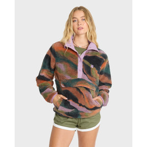 Billabong Billabong Women's Switchback Sherpa Half Snap Fleece Pullover - Black Multi Black Multi XS Womens Zip Up Hoodies