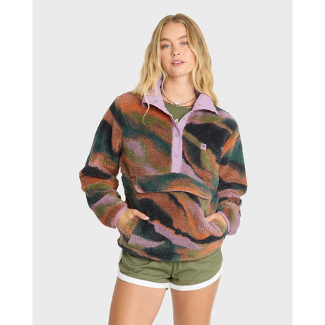 Billabong Billabong Women's Switchback Sherpa Half Snap Fleece Pullover - Black Multi Black Multi XS Womens Zip Up Hoodies