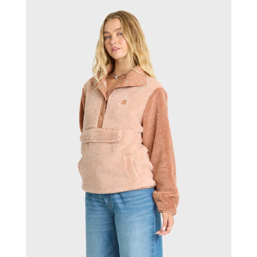 Billabong Billabong Women's Switchback Sherpa Half Snap Pullover - Sugar Almond Sugar Almond XS Womens Zip Up Hoodies