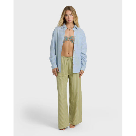 Billabong Billabong Women's Wanderer Printed Long Sleeve Woven Top Twilight Blue XS Womens Long Sleeve Shirts