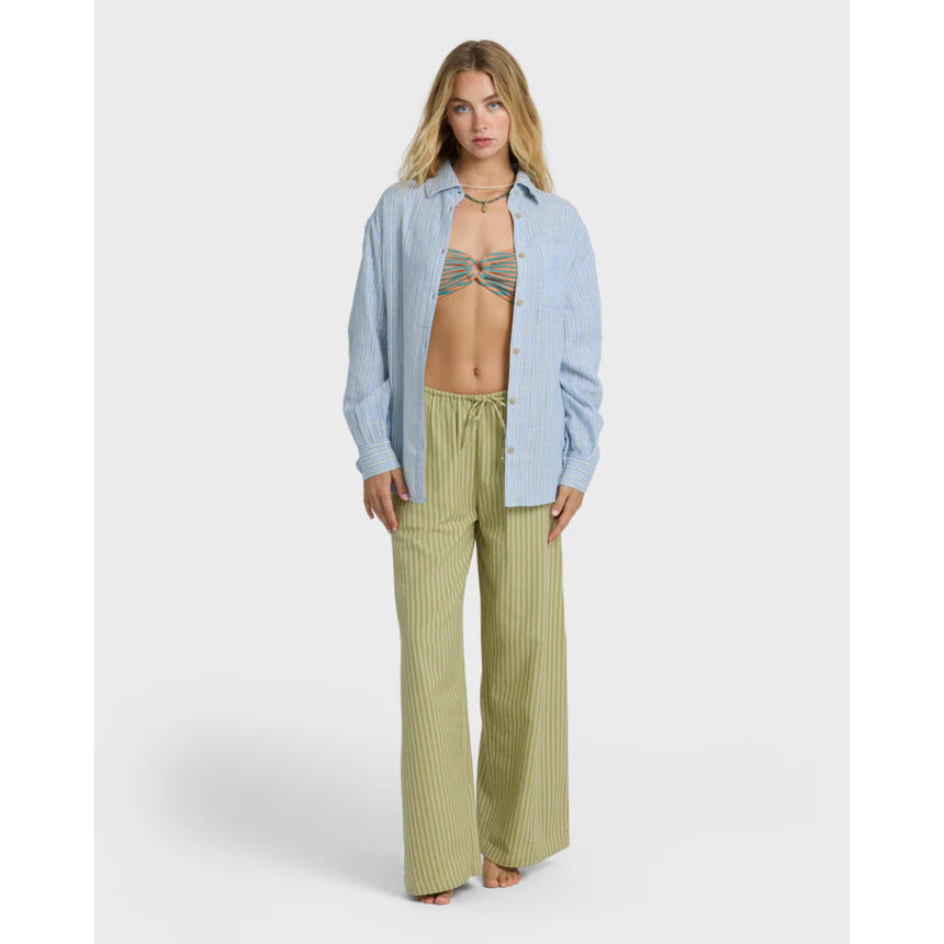 Billabong Billabong Women's Wanderer Printed Long Sleeve Woven Top Twilight Blue XS Womens Long Sleeve Shirts