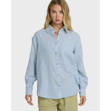 Billabong Billabong Women's Wanderer Printed Long Sleeve Woven Top Twilight Blue XS Womens Long Sleeve Shirts