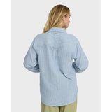 Billabong Billabong Women's Wanderer Printed Long Sleeve Woven Top Twilight Blue XS Womens Long Sleeve Shirts