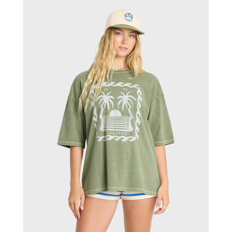 Billabong Billabong Women's Wave Stamp Short Sleeve Cotton T-Shirt - Army Green Army Green XS Womens T-Shirts