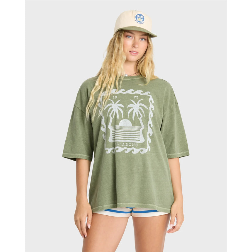 Billabong Billabong Women's Wave Stamp Short Sleeve Cotton T-Shirt - Army Green Army Green XS Womens T-Shirts