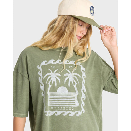 Billabong Billabong Women's Wave Stamp Short Sleeve Cotton T-Shirt - Army Green Army Green XS Womens T-Shirts
