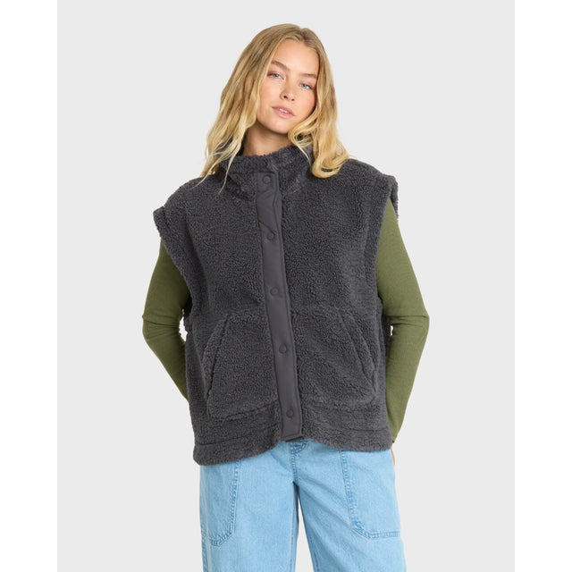 Billabong Billabong Women's Waver Sherpa Vest - Black Sands Black Sands XS Womens Pull Over Hoodies