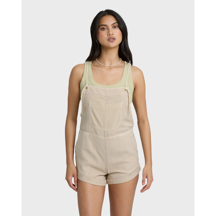 Billabong Billabong Women's Wild Pursuit Yarn-Dyed Overalls - Oatmeal Oatmeal XS Womens Rompers