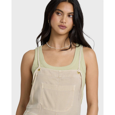 Billabong Billabong Women's Wild Pursuit Yarn-Dyed Overalls - Oatmeal Oatmeal XS Womens Rompers