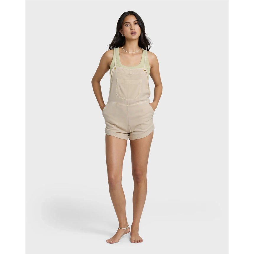 Billabong Billabong Women's Wild Pursuit Yarn-Dyed Overalls - Oatmeal Oatmeal XS Womens Rompers