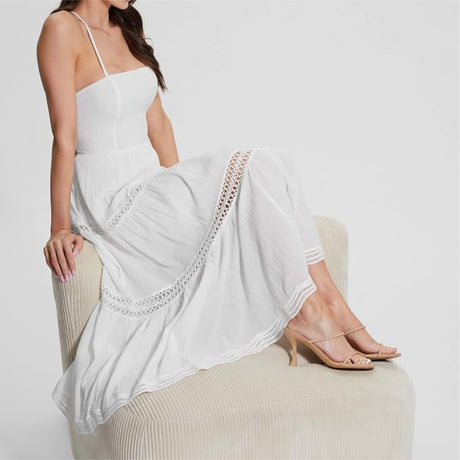 Guess Guess Women's Lace Up Long Safa Dress White S Womens Long Dresses