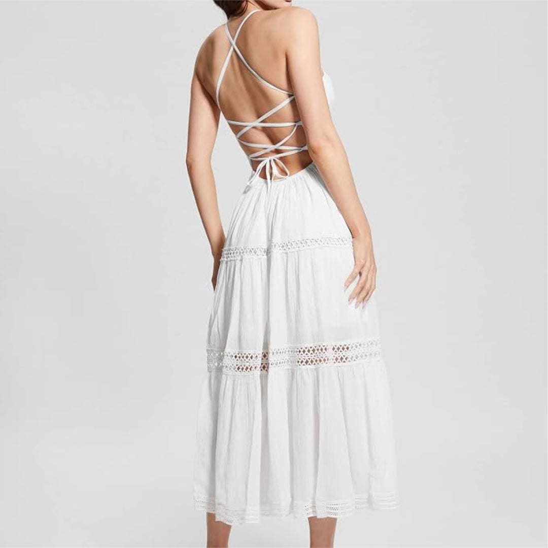 Guess Guess Women's Lace Up Long Safa Dress White S Womens Long Dresses