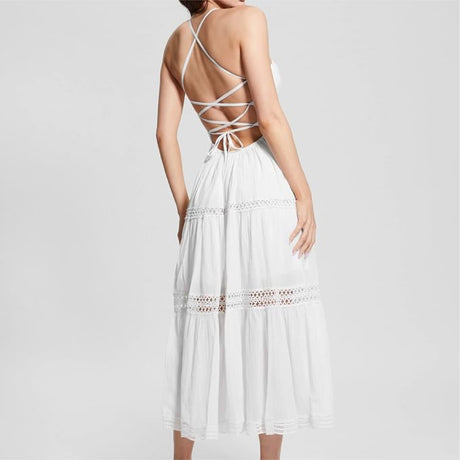 Guess Guess Women's Lace Up Long Safa Dress White S Womens Long Dresses