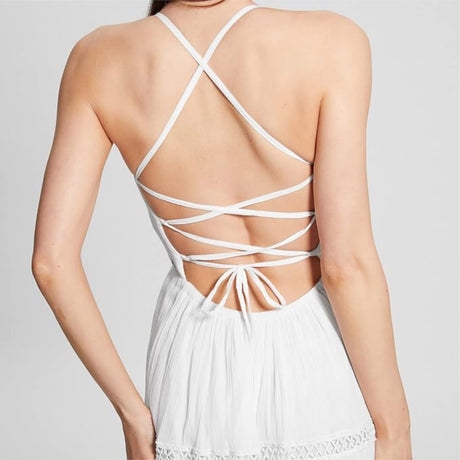 Guess Guess Women's Lace Up Long Safa Dress White S Womens Long Dresses