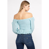 Guess Guess Women's Off Shoulder Cassi Top Blue S Womens Long Sleeve Shirts