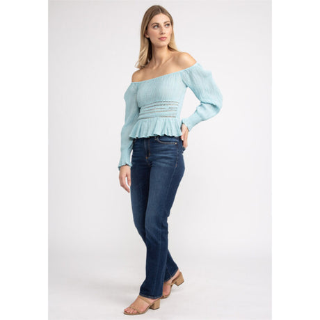 Guess Guess Women's Off Shoulder Cassi Top Blue S Womens Long Sleeve Shirts
