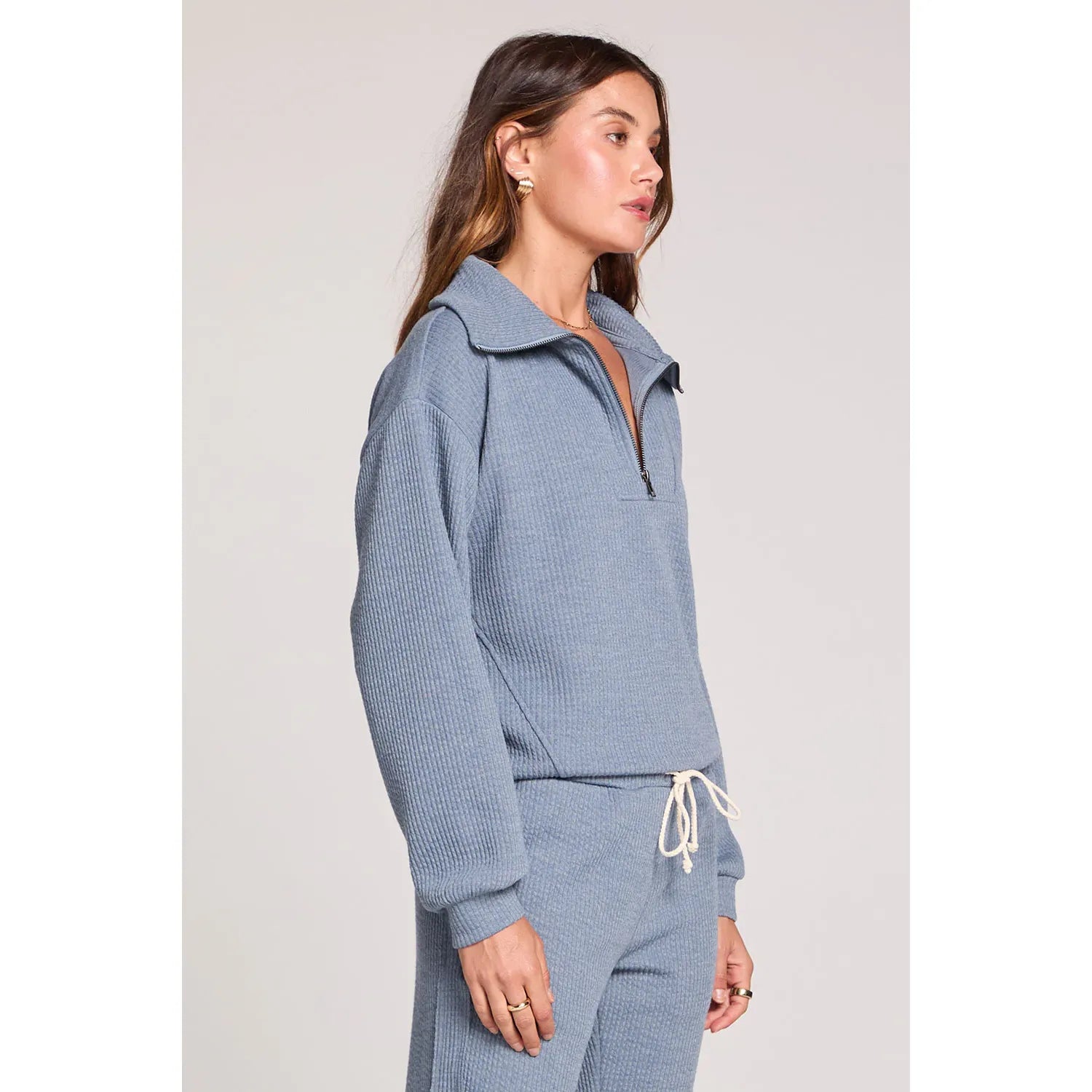Saltwater Luxe Saltwater Luxe Women's Half Zip Seam Pullover - Worn Blue Worn Blue XS Womens Pull Over Hoodies
