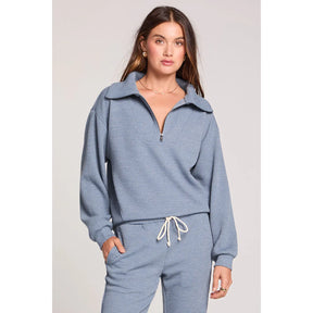 Saltwater Luxe Saltwater Luxe Women's Half Zip Seam Pullover - Worn Blue Worn Blue XS Womens Pull Over Hoodies