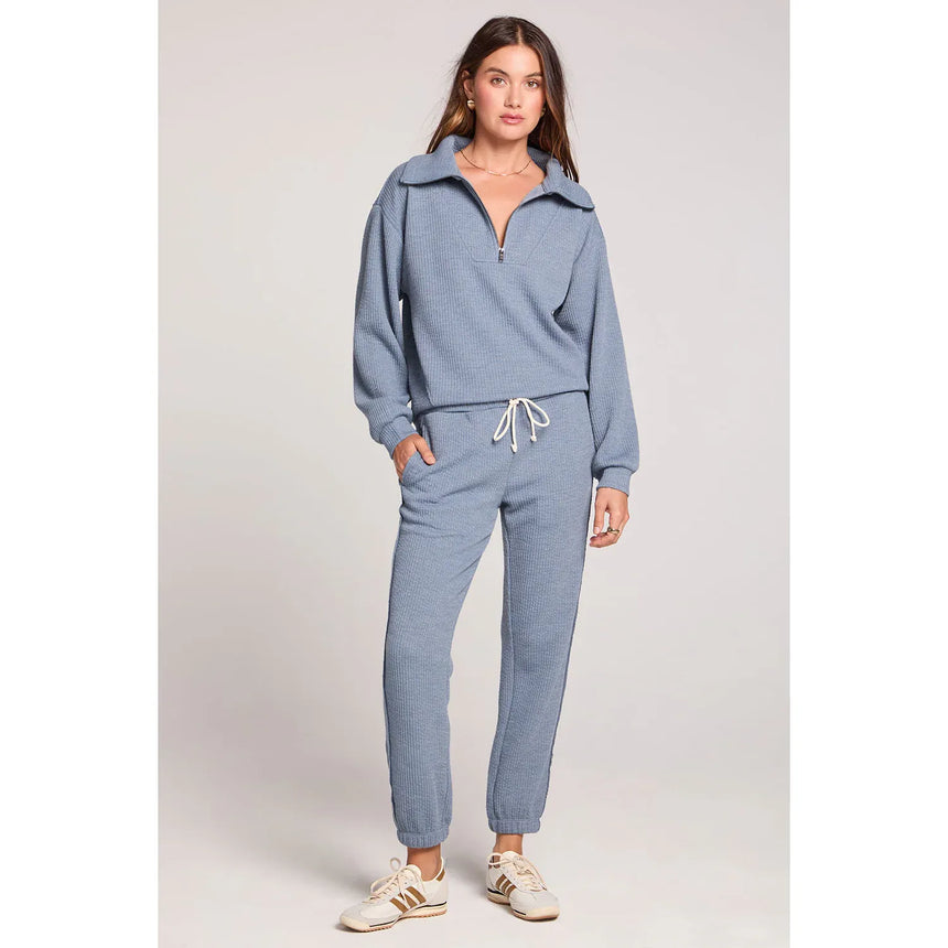 Saltwater Luxe Saltwater Luxe Women's Half Zip Seam Pullover - Worn Blue Worn Blue XS Womens Pull Over Hoodies