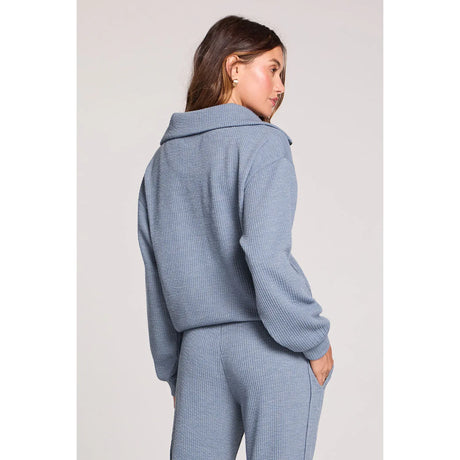 Saltwater Luxe Saltwater Luxe Women's Half Zip Seam Pullover - Worn Blue Worn Blue XS Womens Pull Over Hoodies