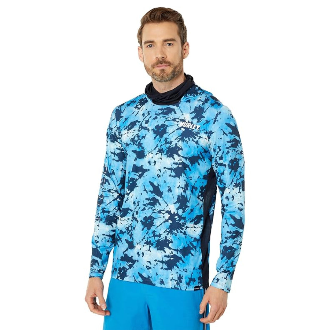 Hurley Hurley Men's H2O-DRI Atticus Haleiwa UPF Long Sleeve Hoodie Blue Glaze/ White S Mens Pullover Hoodies