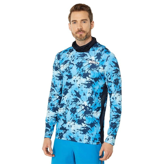 Hurley Hurley Men's H2O-DRI Atticus Haleiwa UPF Long Sleeve Hoodie Blue Glaze/ White S Mens Pullover Hoodies