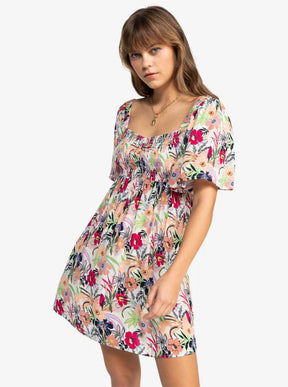 Roxy Roxy Women's Golden Dawn Dress Egret Soft Tropics XS Womens Short Dresses