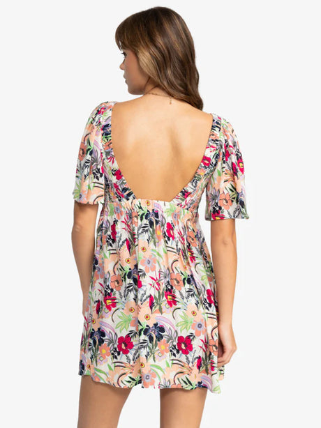 Roxy Roxy Women's Golden Dawn Dress Egret Soft Tropics XS Womens Short Dresses