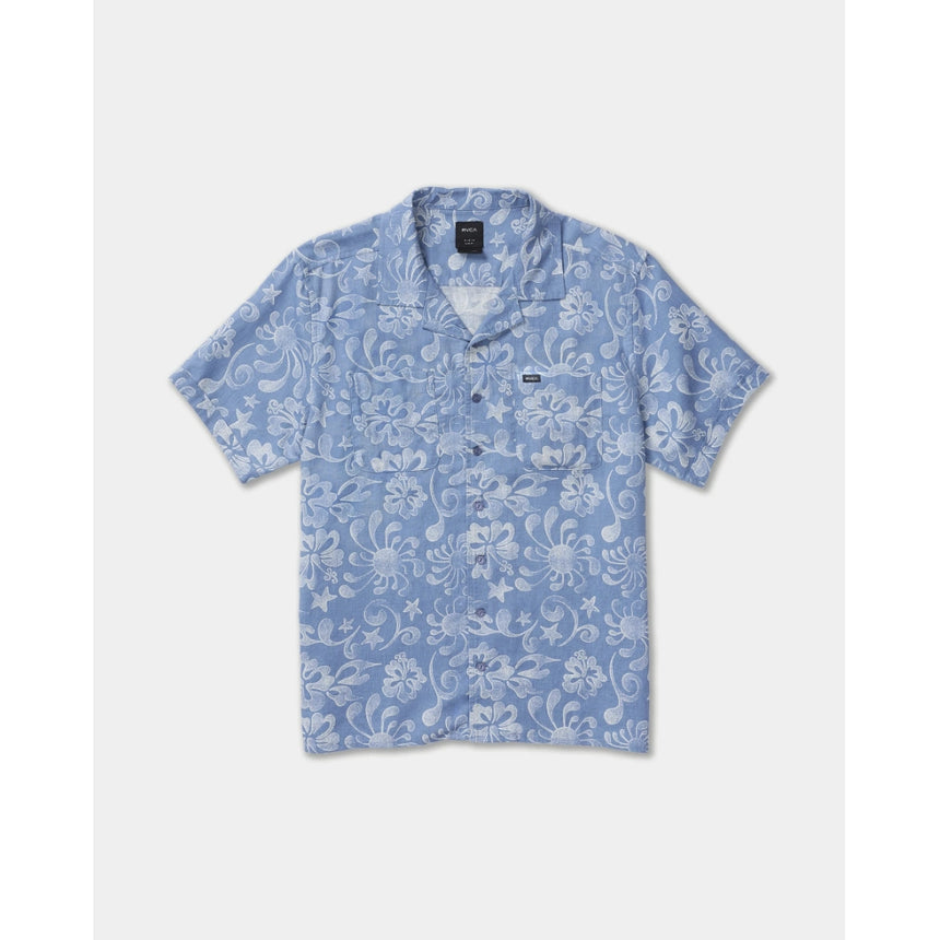 RVCA RVCA Men's Alvarez Aloha Short Sleeve Shirt - Light Blue Light Blue S Mens Button Up Short Sleeve Shirts
