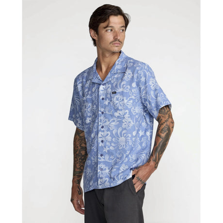 RVCA RVCA Men's Alvarez Aloha Short Sleeve Shirt - Light Blue Light Blue S Mens Button Up Short Sleeve Shirts