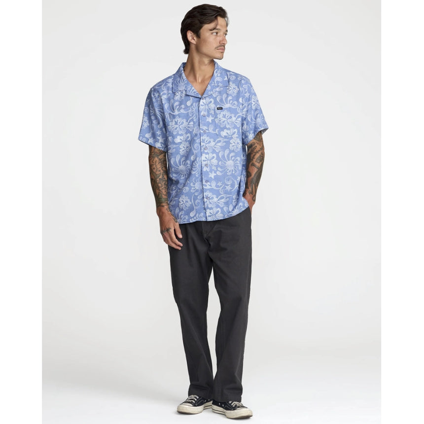 RVCA RVCA Men's Alvarez Aloha Short Sleeve Shirt - Light Blue Light Blue S Mens Button Up Short Sleeve Shirts
