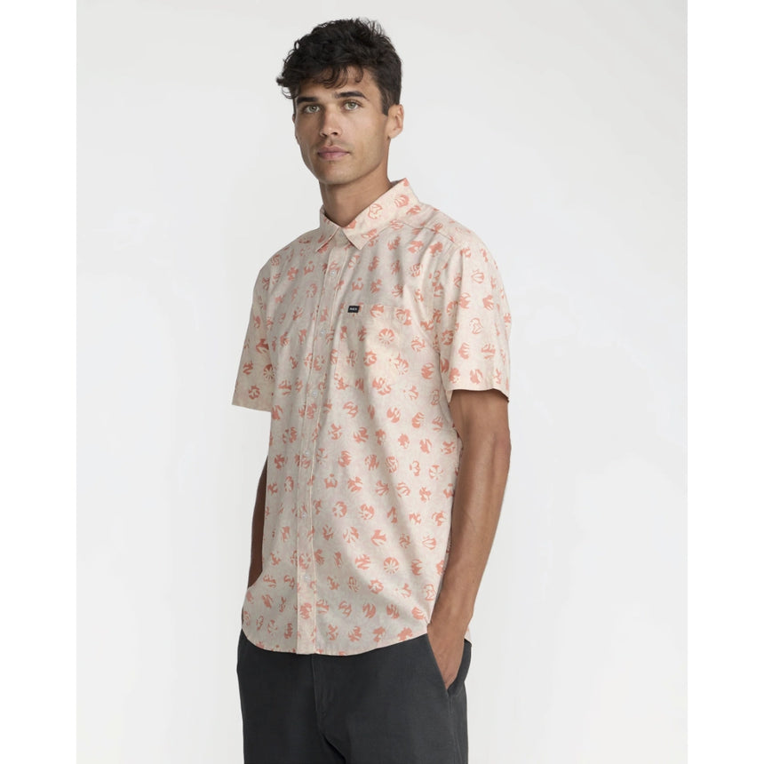 RVCA RVCA Men's Botanical Short Sleeve Shirt - Blush Blush S Mens Button Up Short Sleeve Shirts