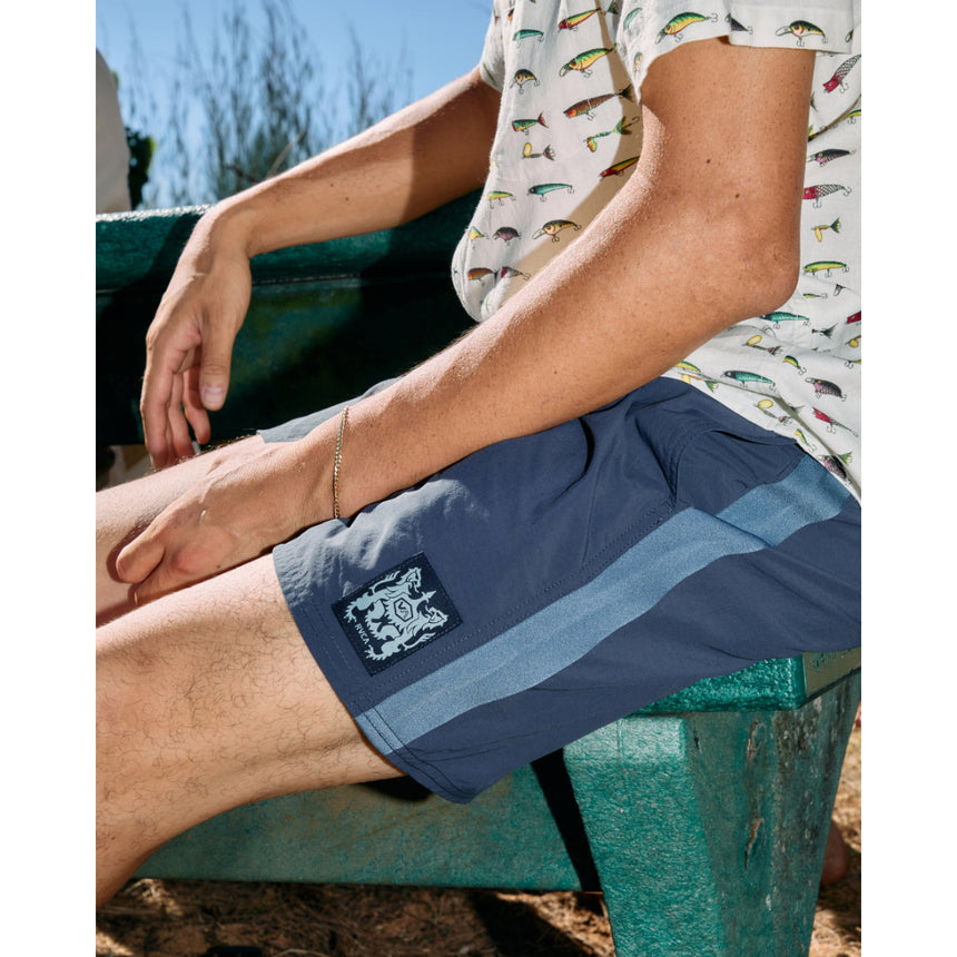 RVCA RVCA Men's Crest Elastic 17" Swim Short - Moody Blue Moody Blue S Mens Elastic Casual Trunks