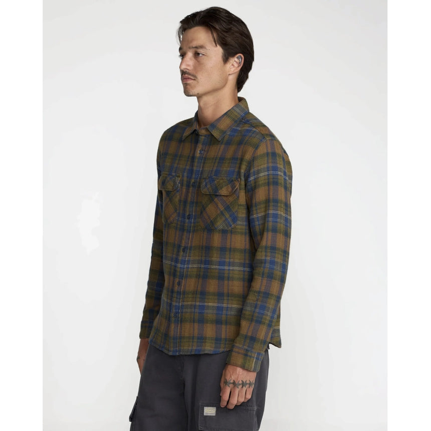 RVCA RVCA Men's Dayshift Flannel Long Sleeve - Olive Olive S Mens Button Up Long Sleeve Shirts