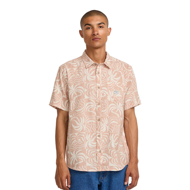 RVCA RVCA Men's Exotica Short Sleeve Button Up Shirt Pale Mauve M Mens Button Up Short Sleeve Shirts