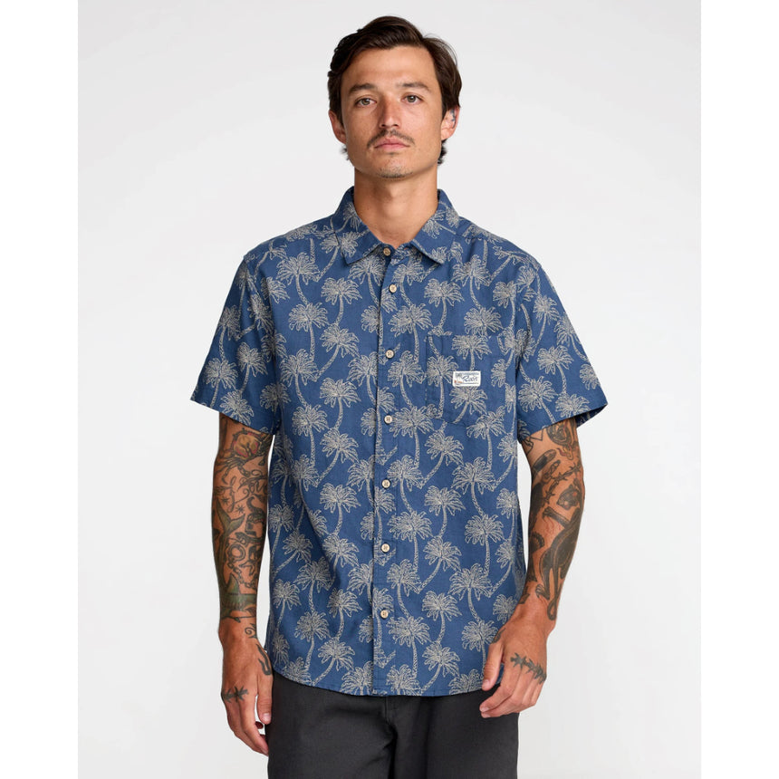 RVCA RVCA Men's Exotica Short Sleeve Shirt - Dark Denim Dark Denim S Mens Button Up Short Sleeve Shirts