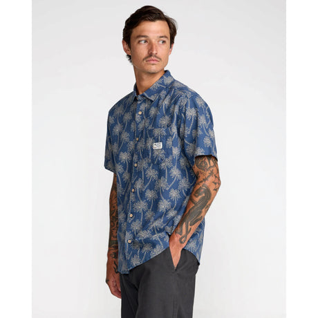 RVCA RVCA Men's Exotica Short Sleeve Shirt - Dark Denim Dark Denim S Mens Button Up Short Sleeve Shirts