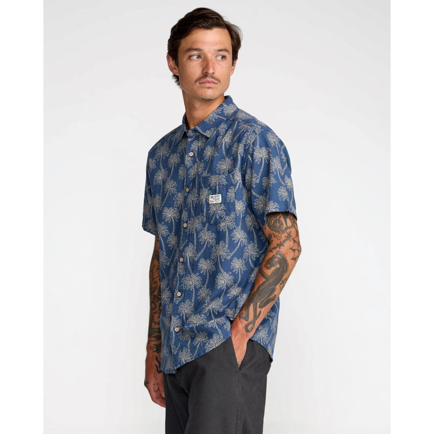 RVCA RVCA Men's Exotica Short Sleeve Shirt - Dark Denim Dark Denim S Mens Button Up Short Sleeve Shirts