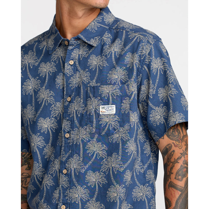 RVCA RVCA Men's Exotica Short Sleeve Shirt - Dark Denim Dark Denim S Mens Button Up Short Sleeve Shirts