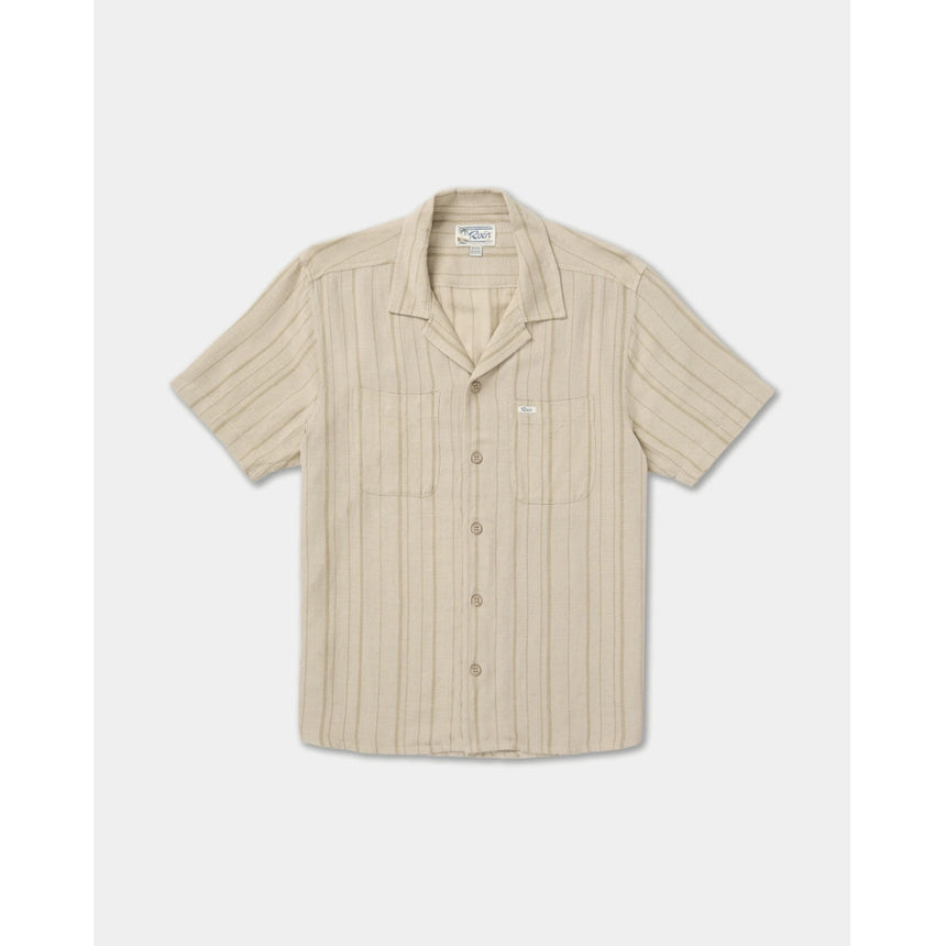 RVCA RVCA Men's Exotica Stripe Short Sleeve Shirt - Light Khaki Light Khaki S Mens Button Up Short Sleeve Shirts