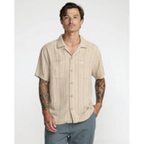 RVCA RVCA Men's Exotica Stripe Short Sleeve Shirt - Light Khaki Light Khaki S Mens Button Up Short Sleeve Shirts